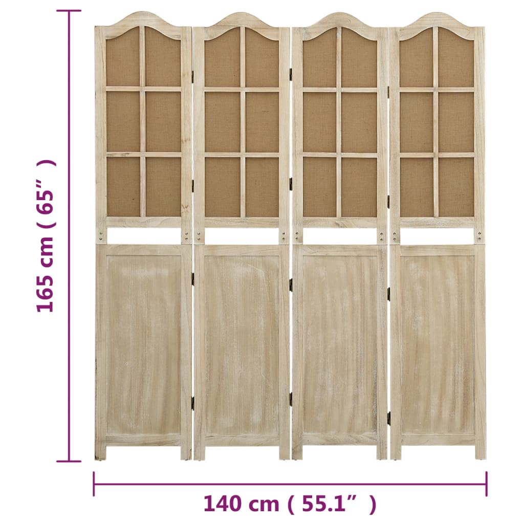 4-Panel Room Divider Brown Fabric