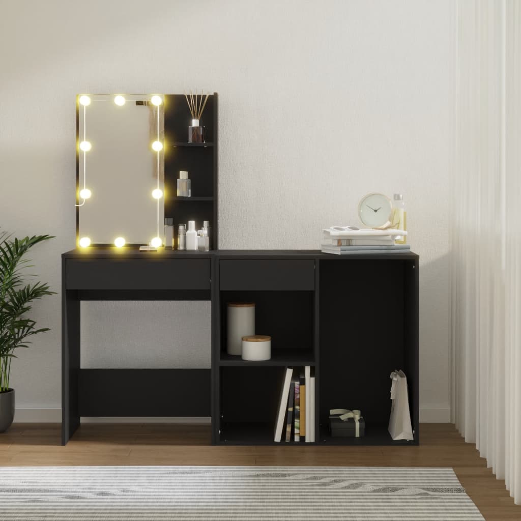 Led Dressing Table With Cabinet Black Engineered Wood