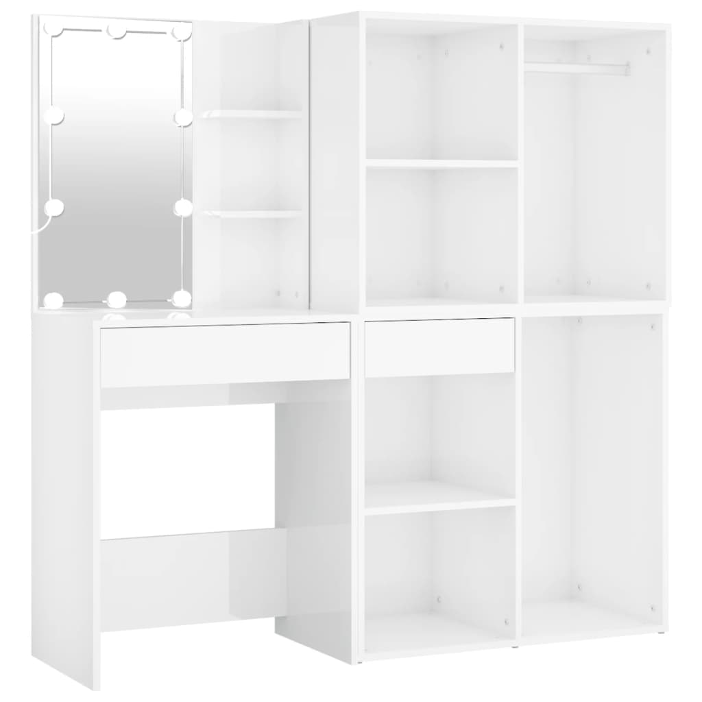 Led Dressing Table With 2 Cabinets High Gloss White Engineered Wood