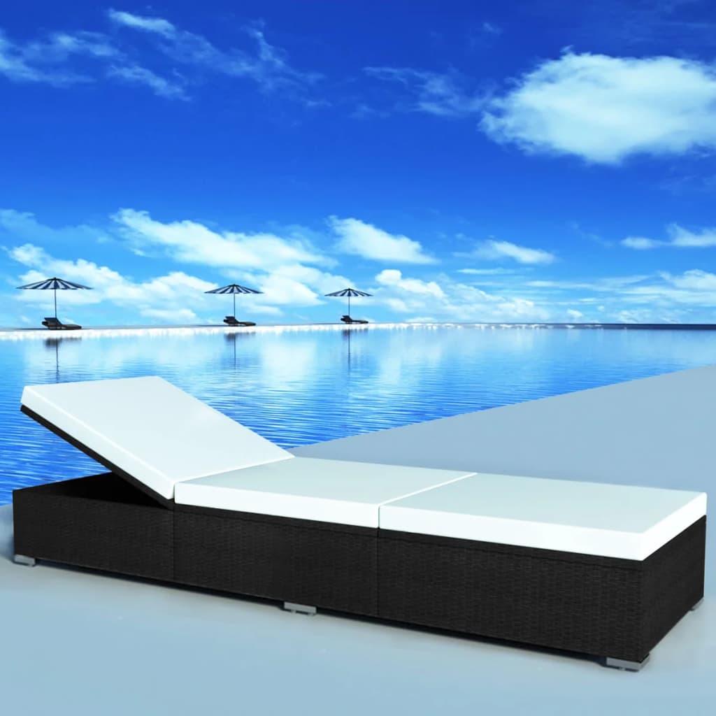 Sun Lounger With Cream White Cushion Poly Rattan