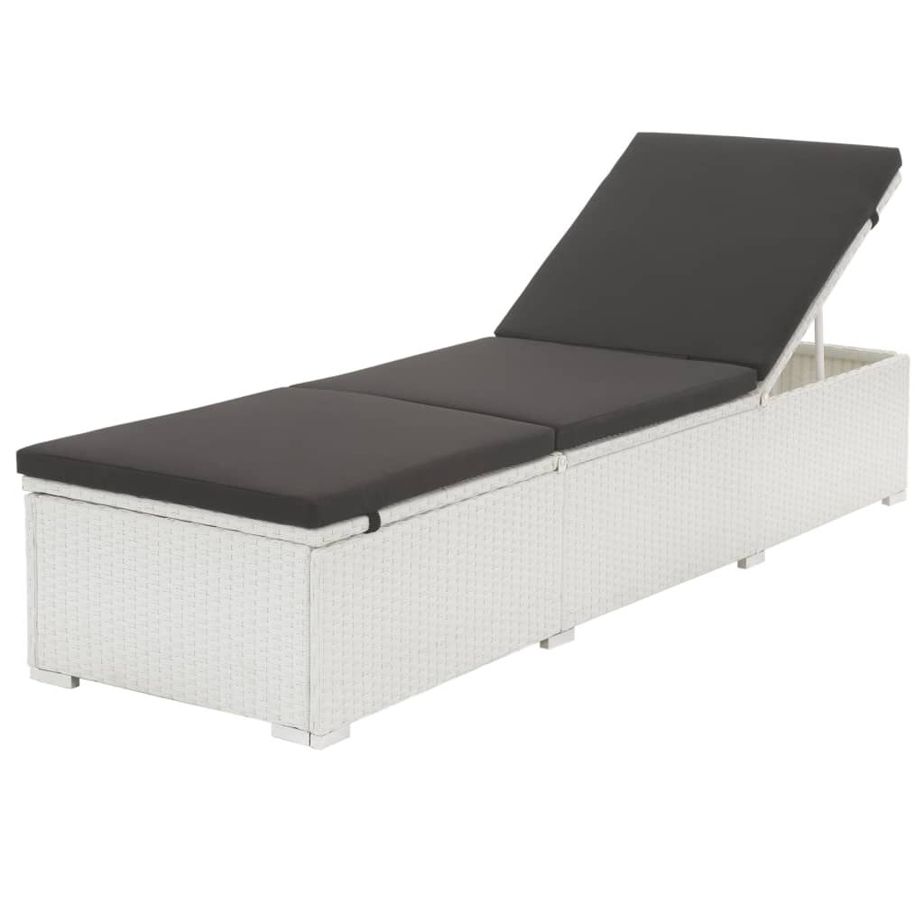 Sun Lounger With Cream White Cushion Poly Rattan