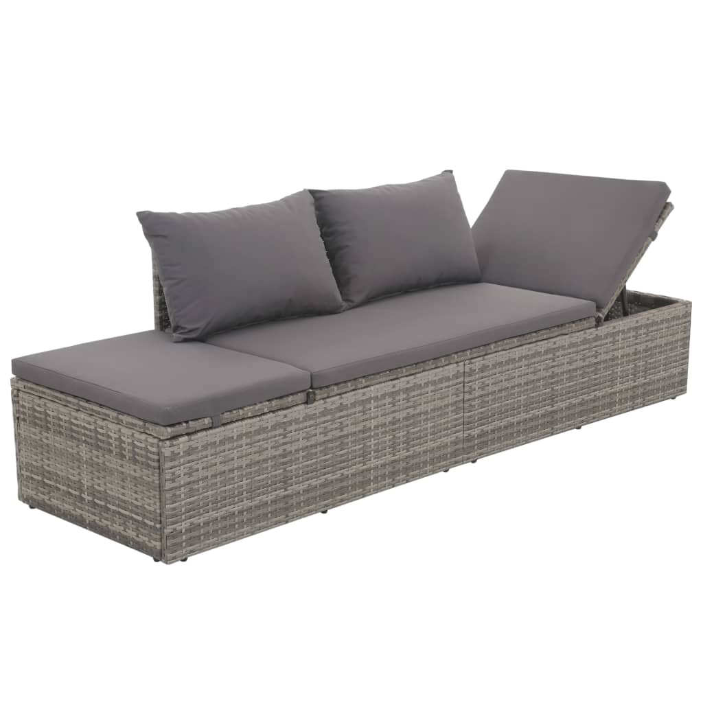 Outdoor Lounge Bed With Cushion & Pillows Poly Rattan