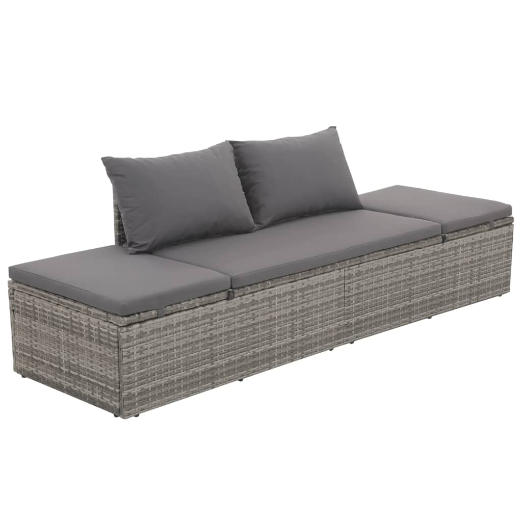 Outdoor Lounge Bed With Cushion & Pillows Poly Rattan