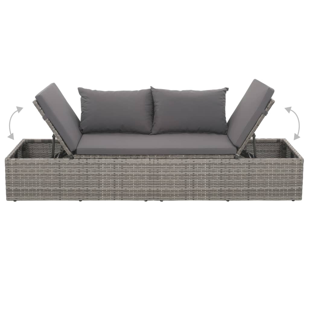 Outdoor Lounge Bed With Cushion & Pillows Poly Rattan