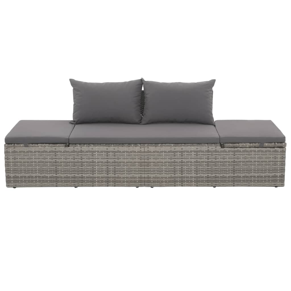 Outdoor Lounge Bed With Cushion & Pillows Poly Rattan