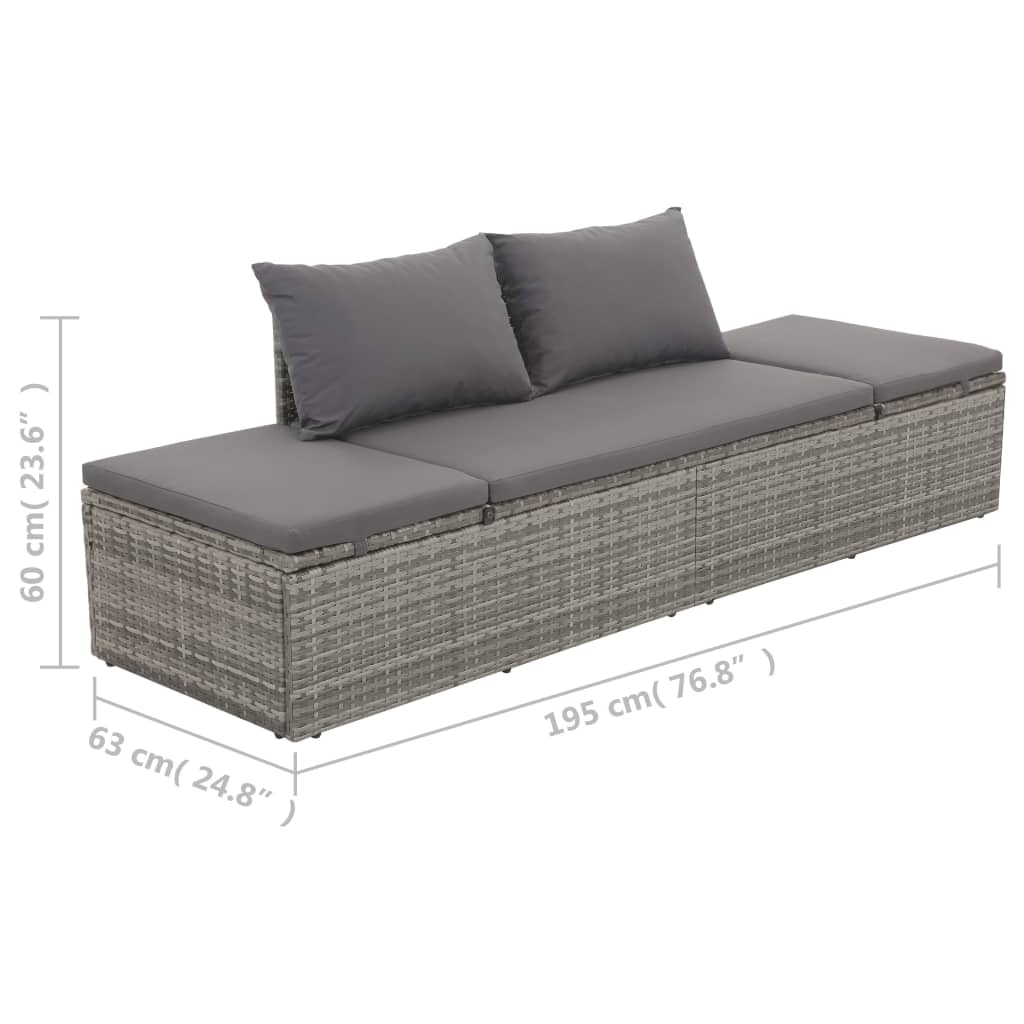 Outdoor Lounge Bed With Cushion & Pillows Poly Rattan