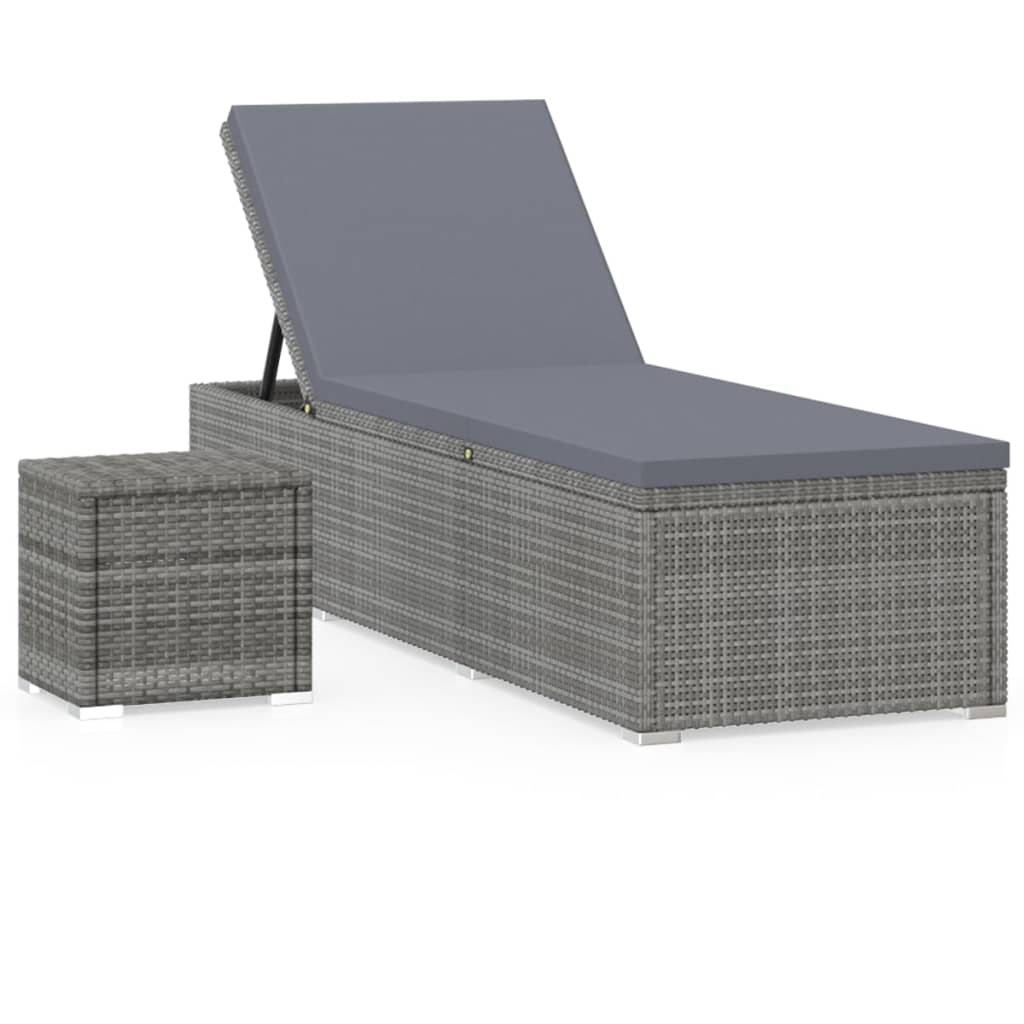Sun Lounger With Cushion And Tea Table Poly Rattan