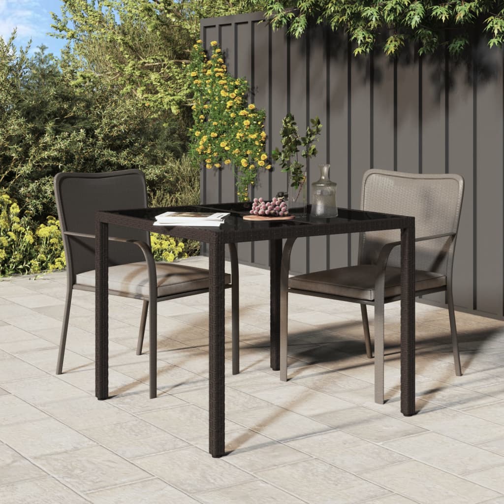 Garden Table Tempered Glass And Poly Rattan Grey