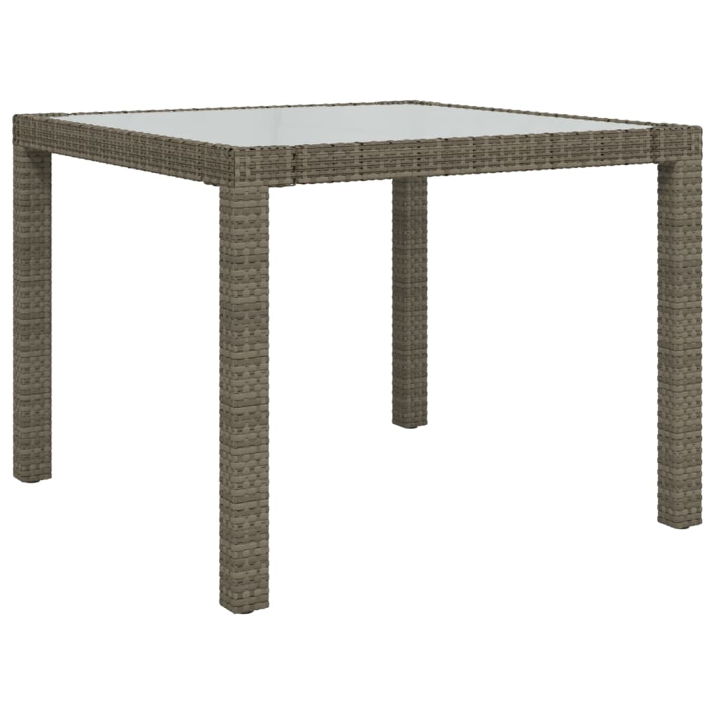 Garden Table Tempered Glass And Poly Rattan Grey