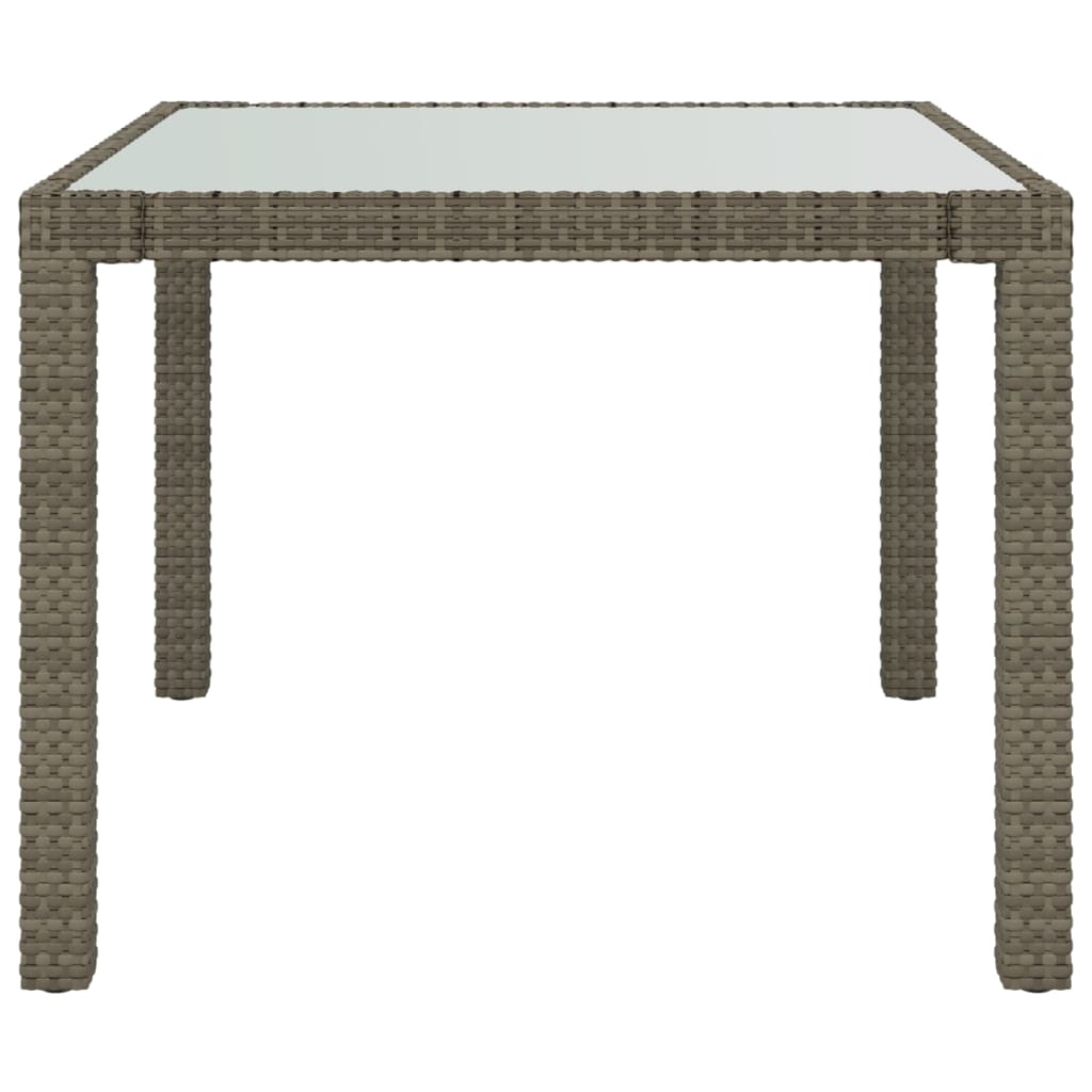 Garden Table Tempered Glass And Poly Rattan Grey