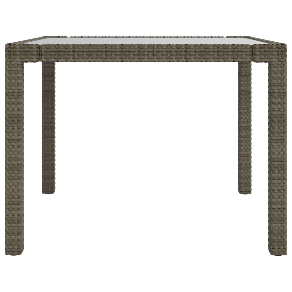 Garden Table Tempered Glass And Poly Rattan Grey