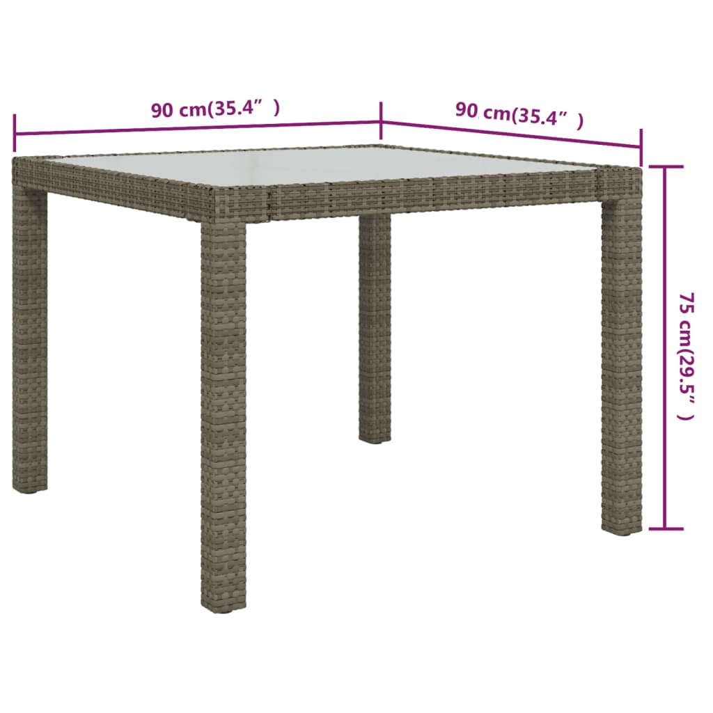 Garden Table Tempered Glass And Poly Rattan Grey