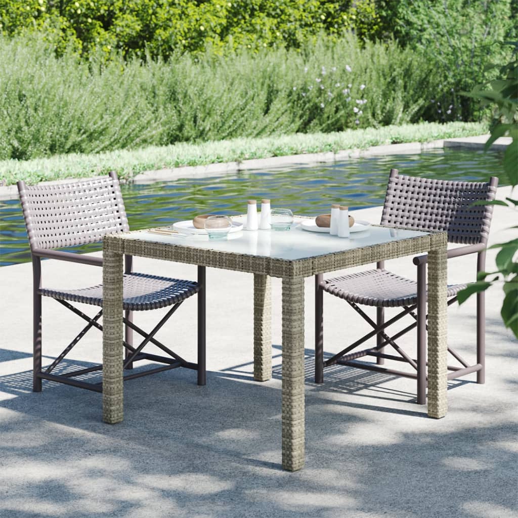 Garden Table Tempered Glass And Poly Rattan Grey