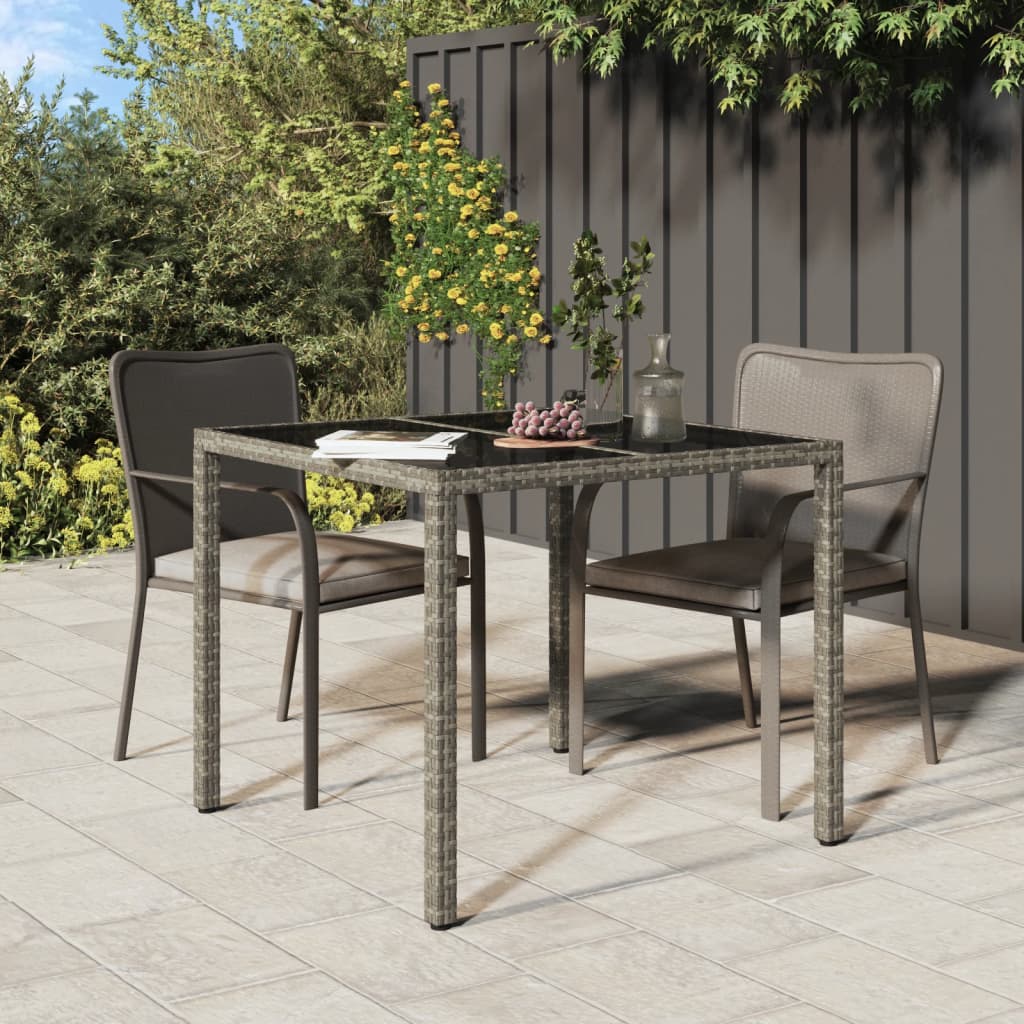 Garden Table Tempered Glass And Poly Rattan Grey