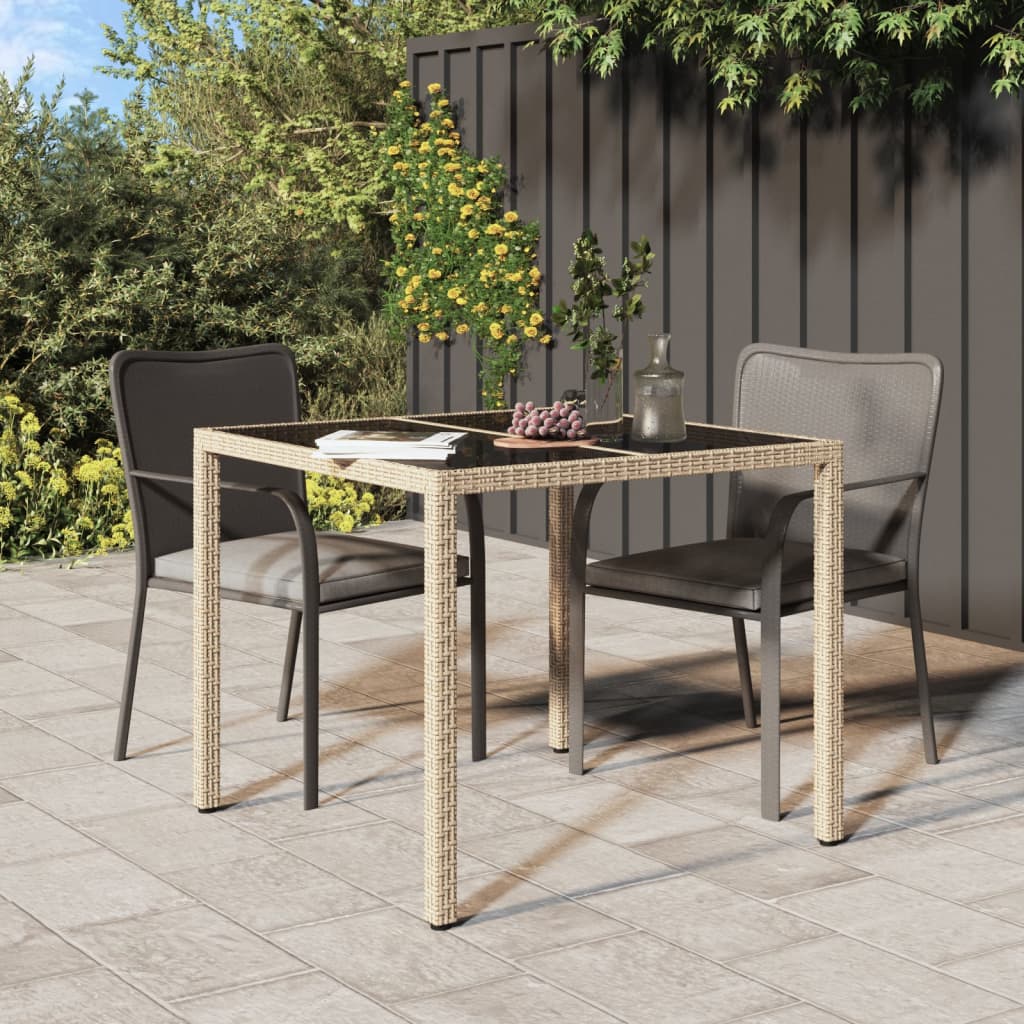 Garden Table Tempered Glass And Poly Rattan Grey