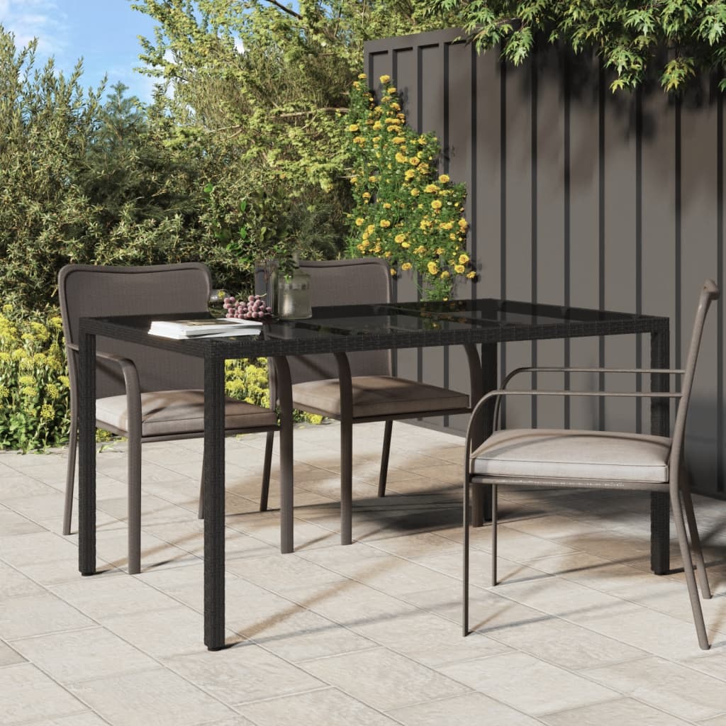 Garden Table Tempered Glass And Poly Rattan Grey