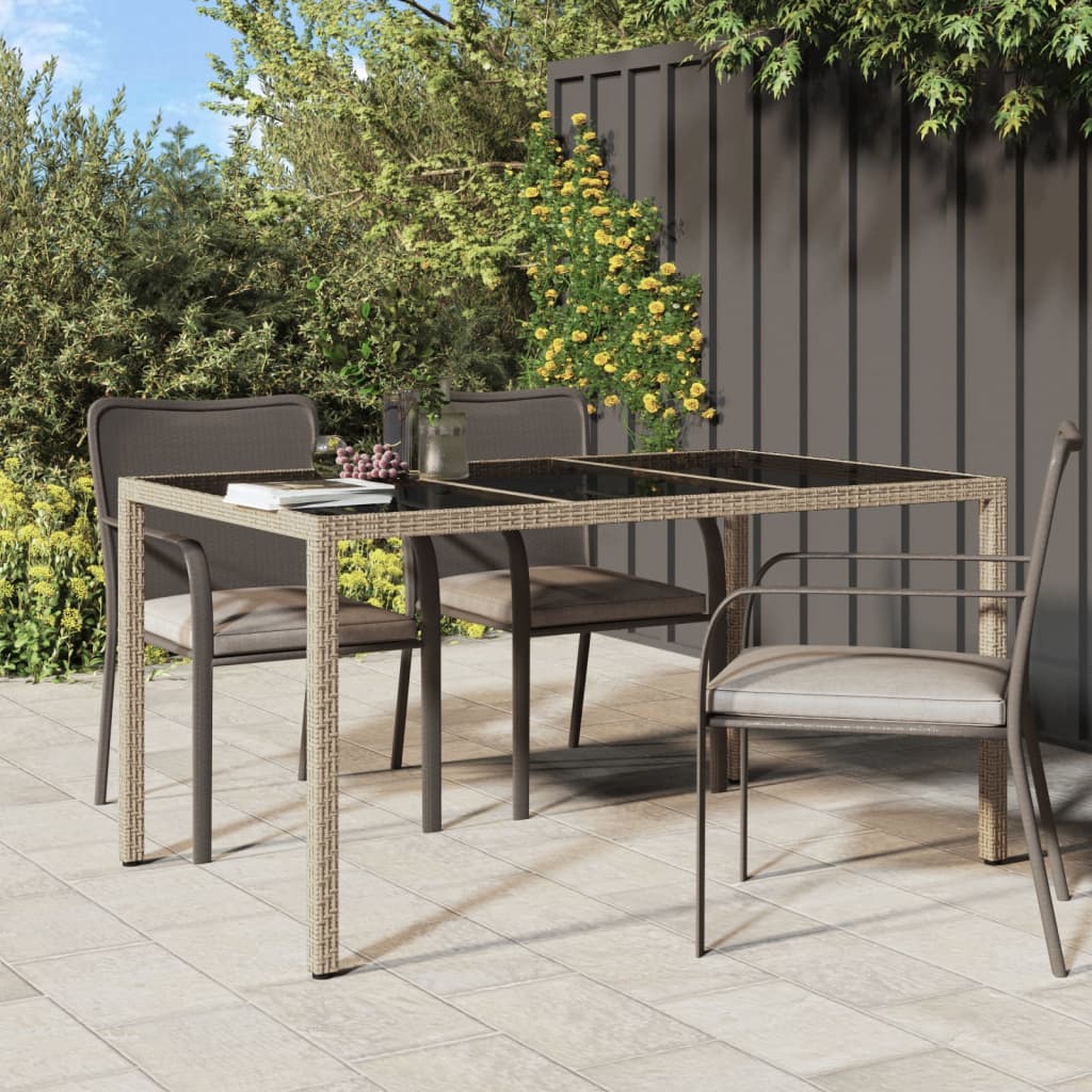 Garden Table Tempered Glass And Poly Rattan Grey