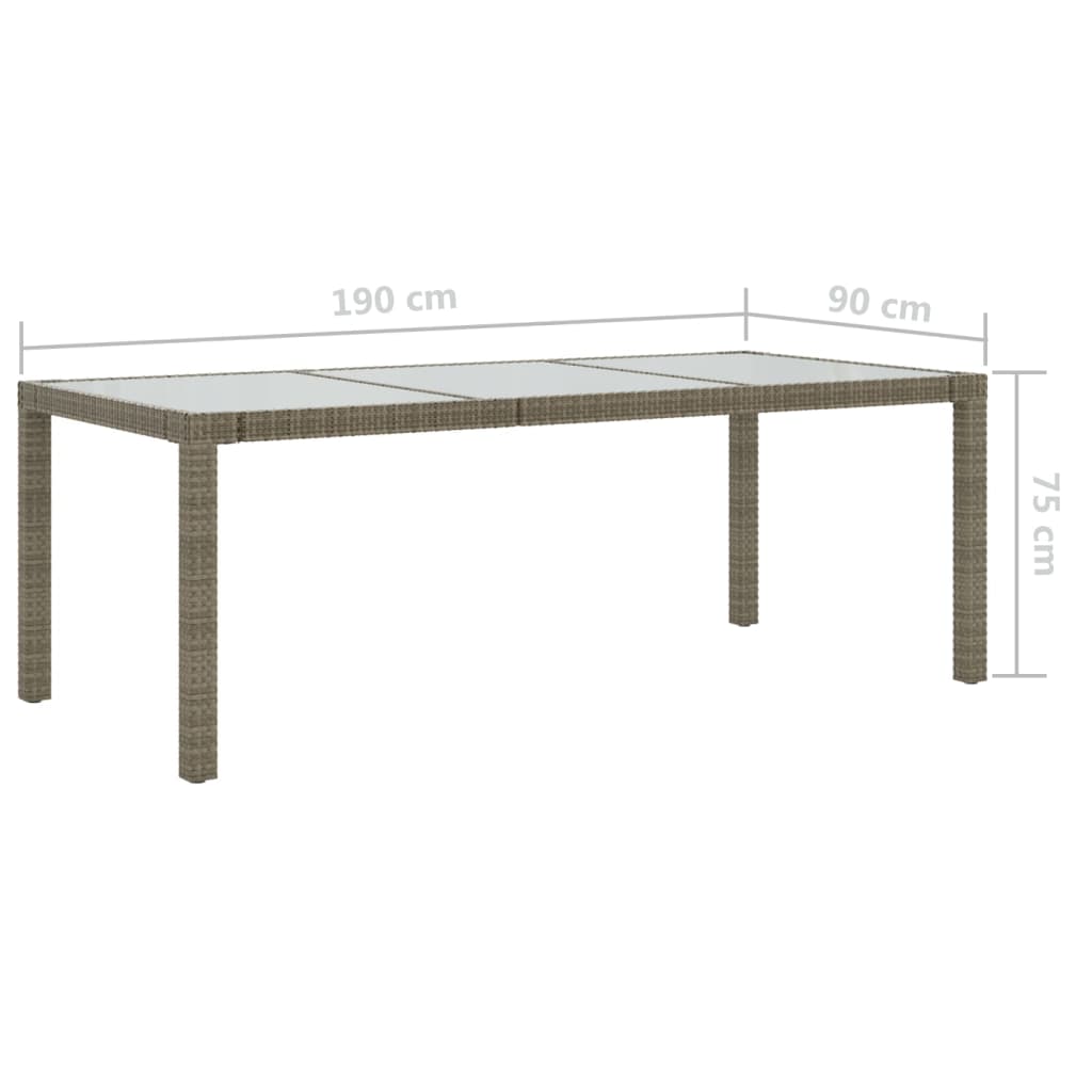 Garden Table 190X90X75 Cm Tempered Glass And Poly Rattan