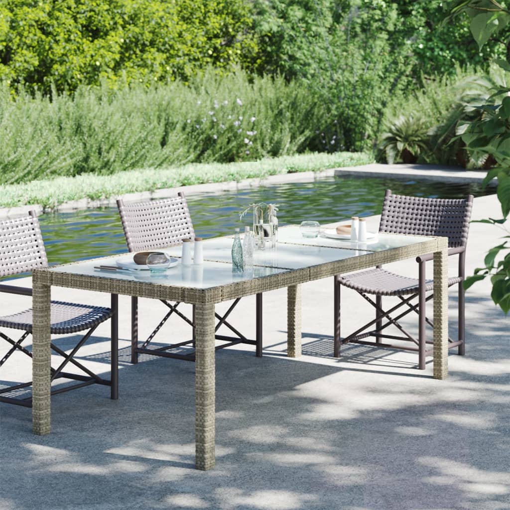 Garden Table 190X90X75 Cm Tempered Glass And Poly Rattan