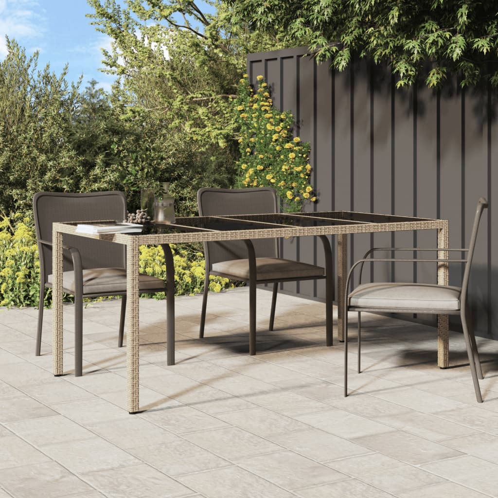 Garden Table 190X90X75 Cm Tempered Glass And Poly Rattan