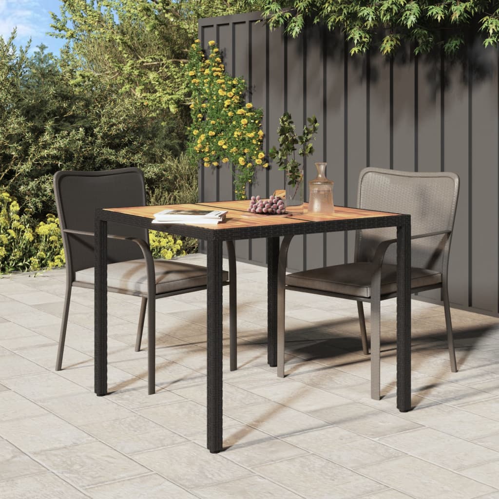 Garden Table Poly Rattan And Acacia Wood