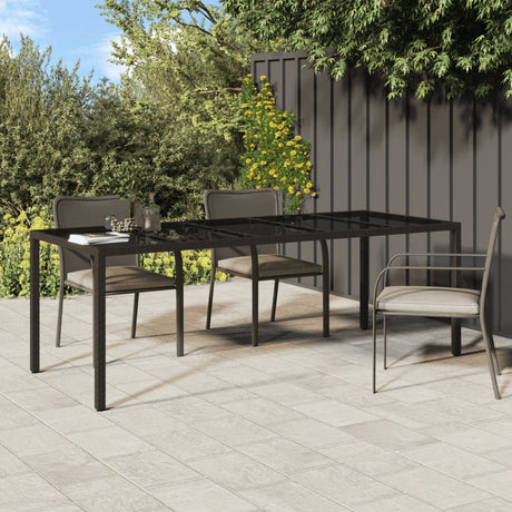Garden Table Black 250X100X75 Cm Tempered Glass And Poly Rattan