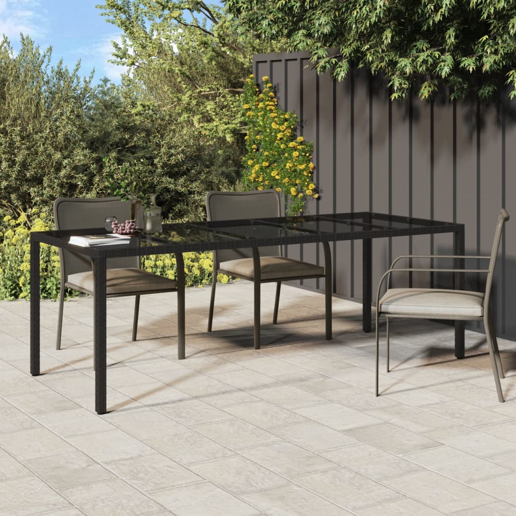 Garden Table Black 250X100X75 Cm Tempered Glass And Poly Rattan