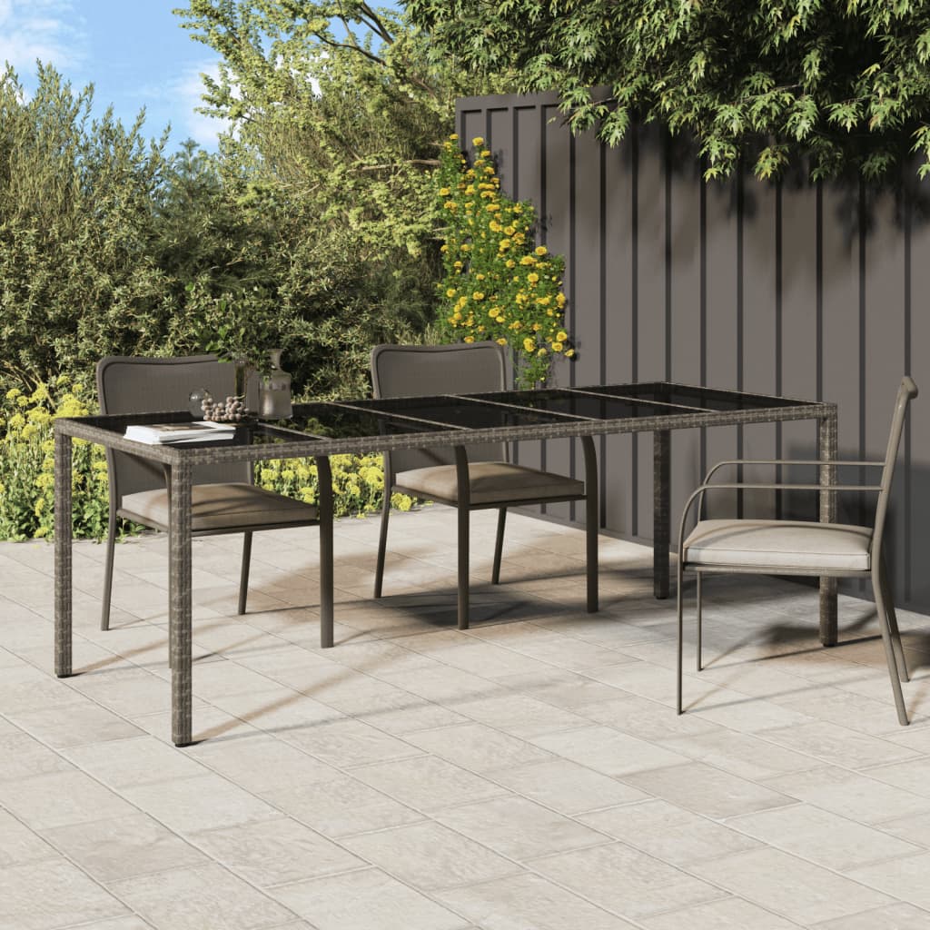 Garden Table Black 250X100X75 Cm Tempered Glass And Poly Rattan