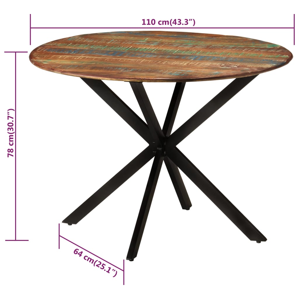 Dining Table Ø110X78 Cm Solid Wood Reclaimed And Steel