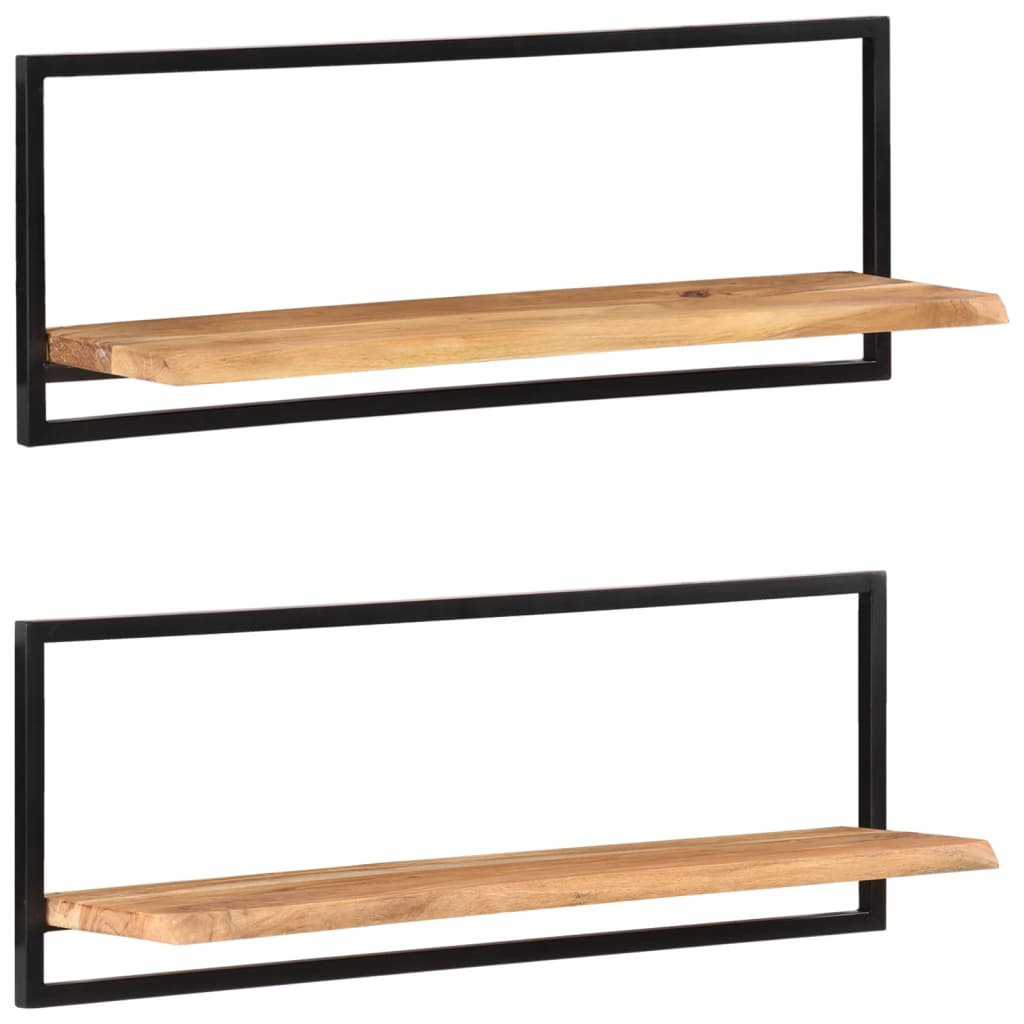 Wall Shelves 2 Pcs Solid Wood Acacia And Steel