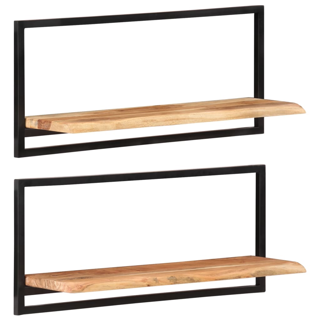 Wall Shelves 2 Pcs Solid Wood Acacia And Steel