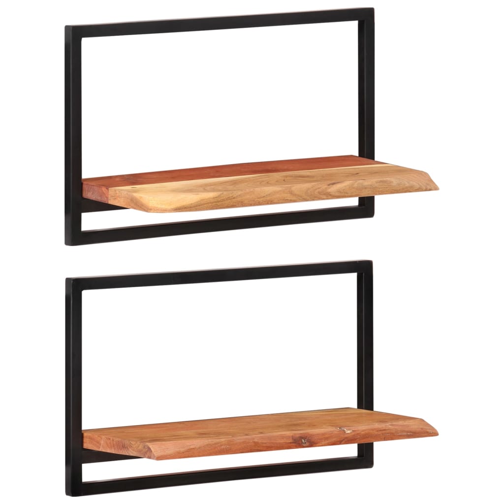 Wall Shelves 2 Pcs Solid Wood Acacia And Steel