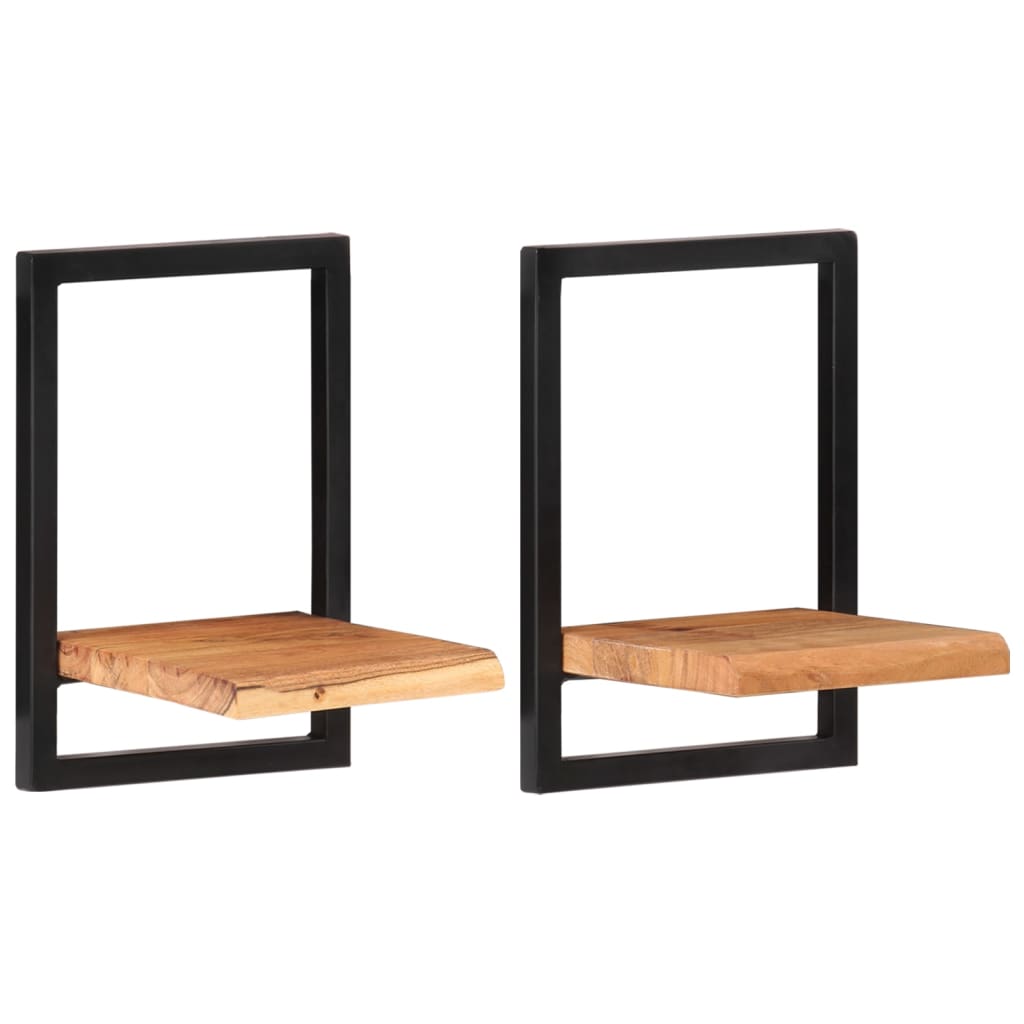 Wall Shelves 2 Pcs Solid Wood Acacia And Steel