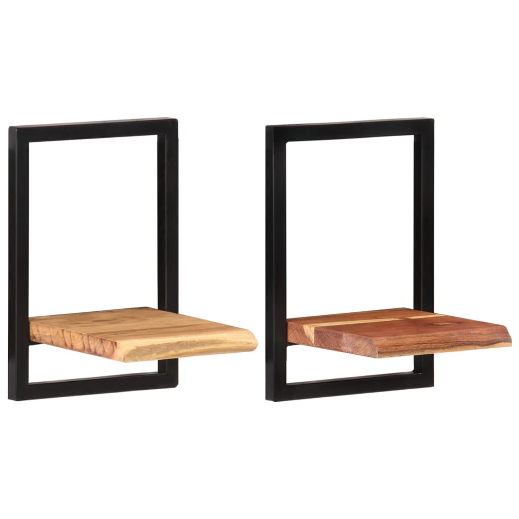 Wall Shelves 2 Pcs Solid Wood Acacia And Steel
