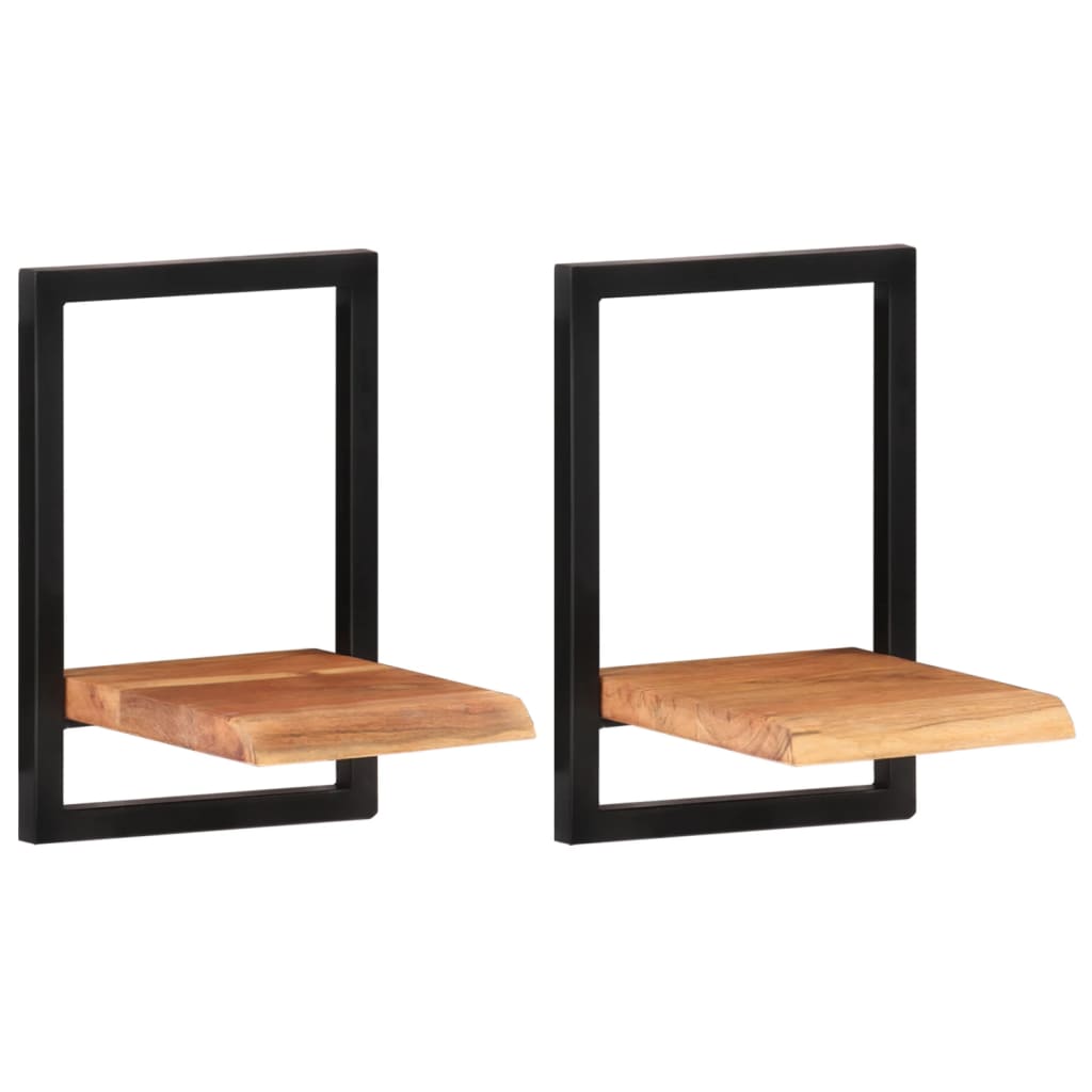 Wall Shelves 2 Pcs Solid Wood Acacia And Steel