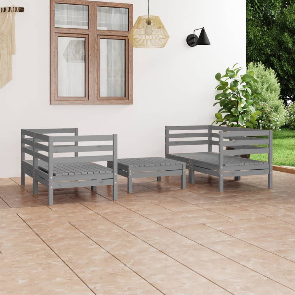 5 Piece Garden Lounge Set Solid Pinewood