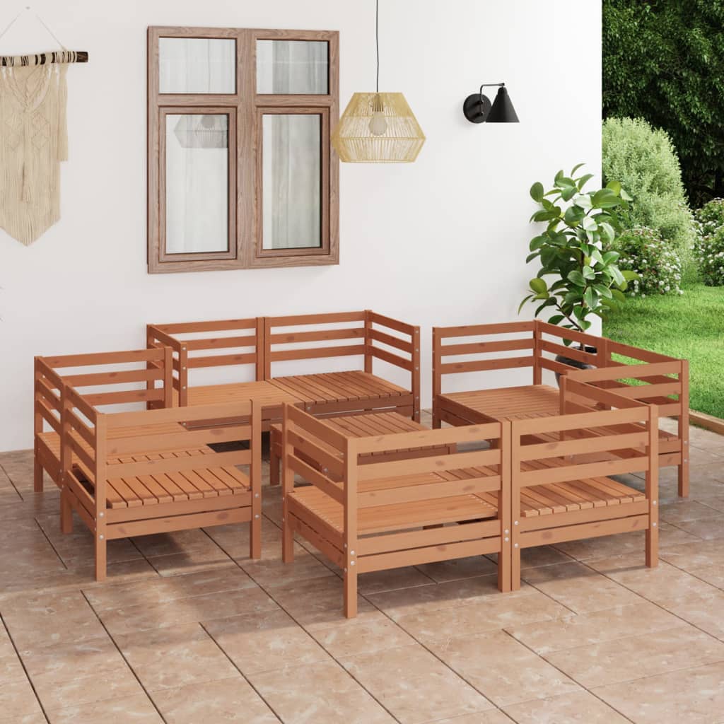 9 Piece Garden Lounge Set Solid Pinewood