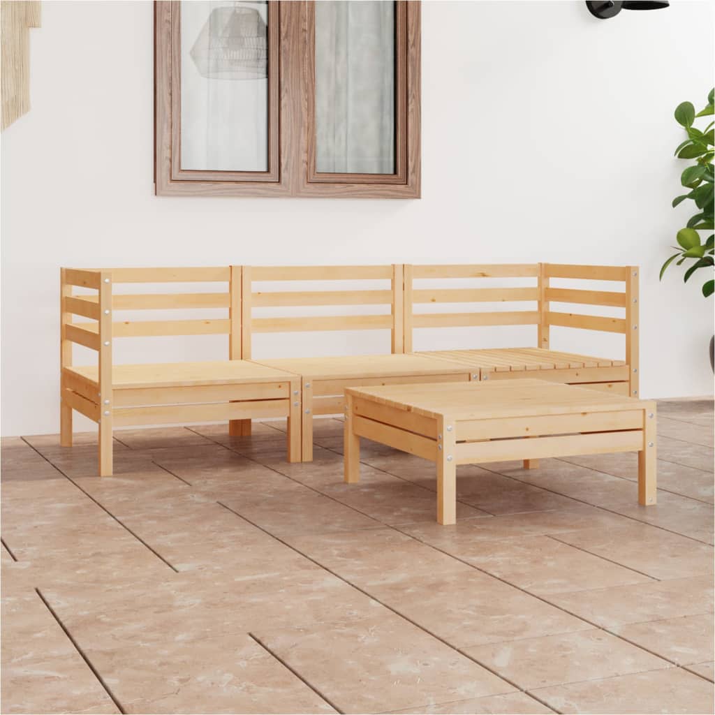 4 Piece Garden Lounge Set Solid Pinewood