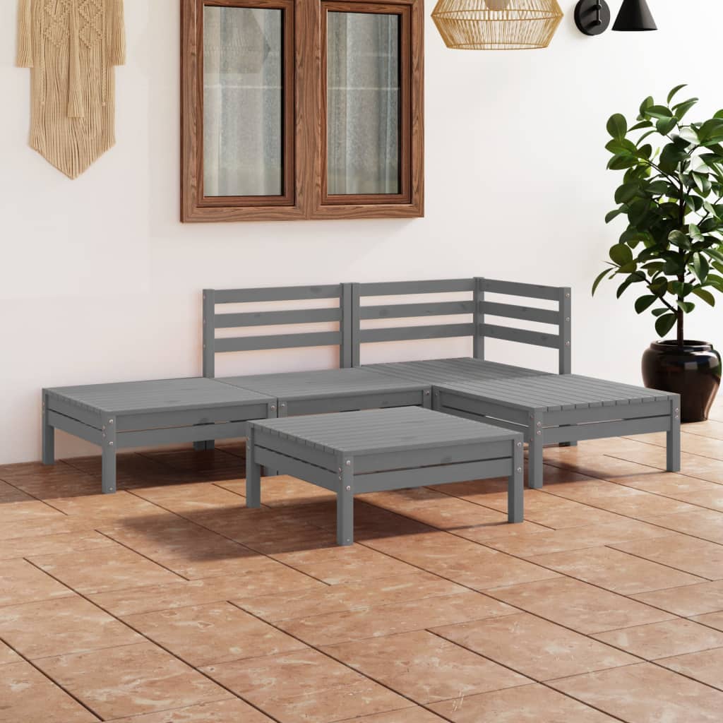 5 Piece Garden Lounge Set Solid Pinewood