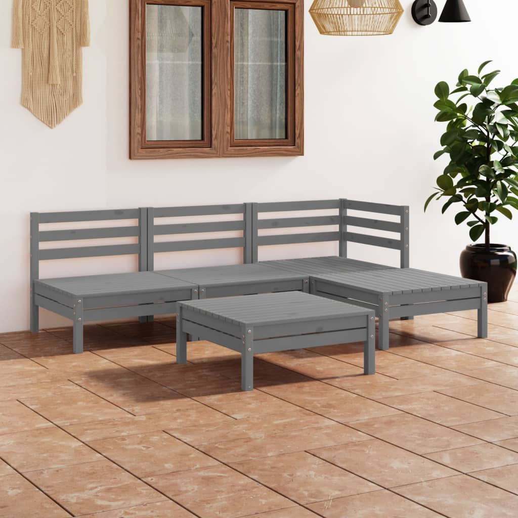 5 Piece Garden Lounge Set Solid Pinewood