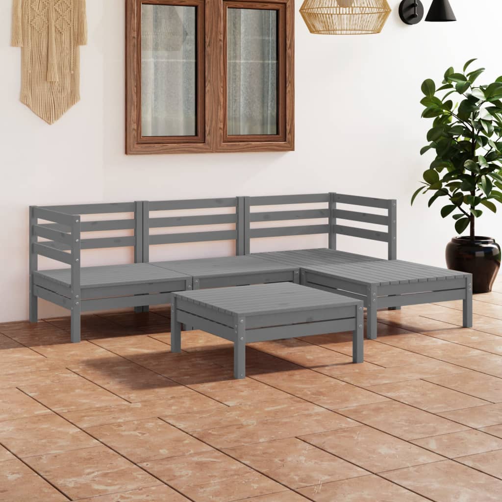 5 Piece Garden Lounge Set Solid Pinewood