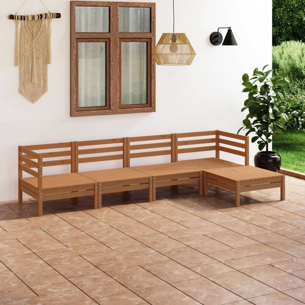 5 Piece Garden Lounge Set Solid Pinewood