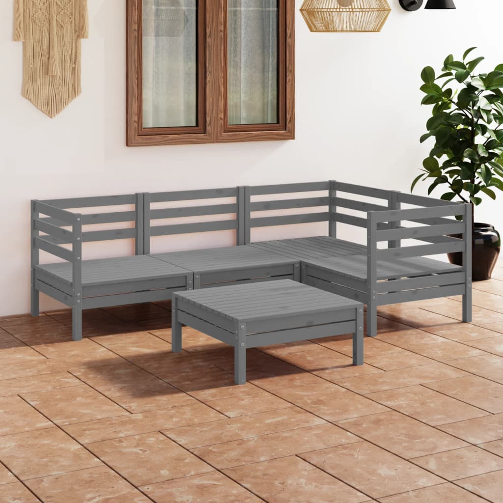 5 Piece Garden Lounge Set Solid Pinewood