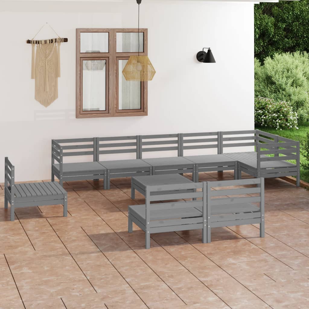 10 Piece Garden Lounge Set Solid Wood Pine