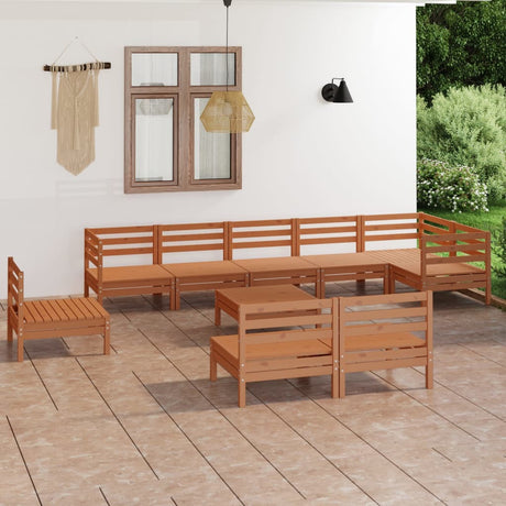10 Piece Garden Lounge Set Solid Wood Pine
