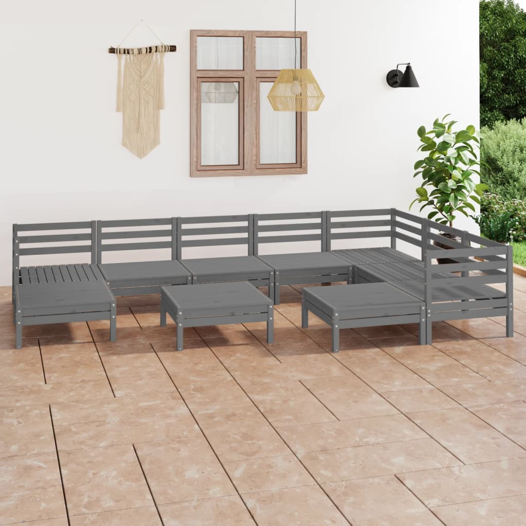10 Piece Garden Lounge Set Solid Wood Pine