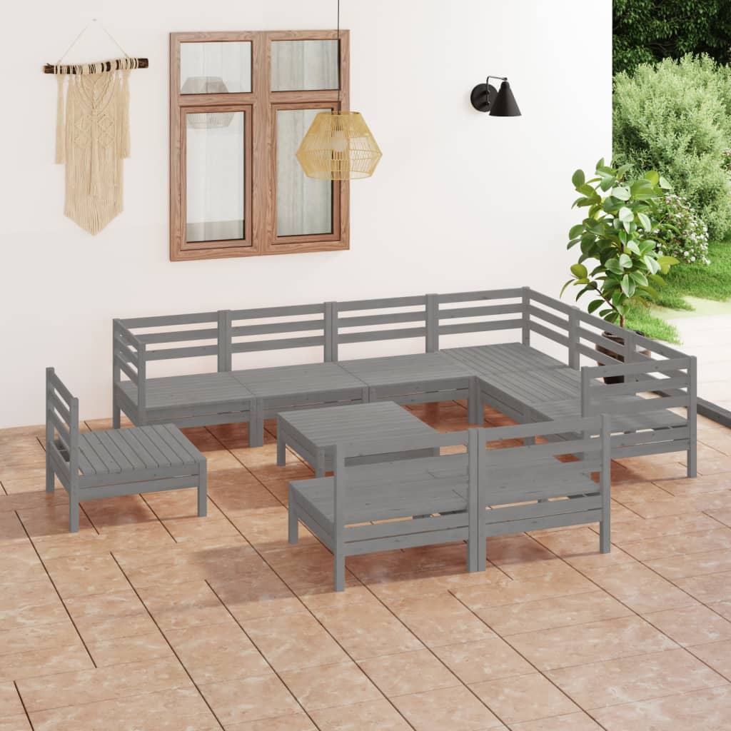10 Piece Garden Lounge Set Solid Wood Pine