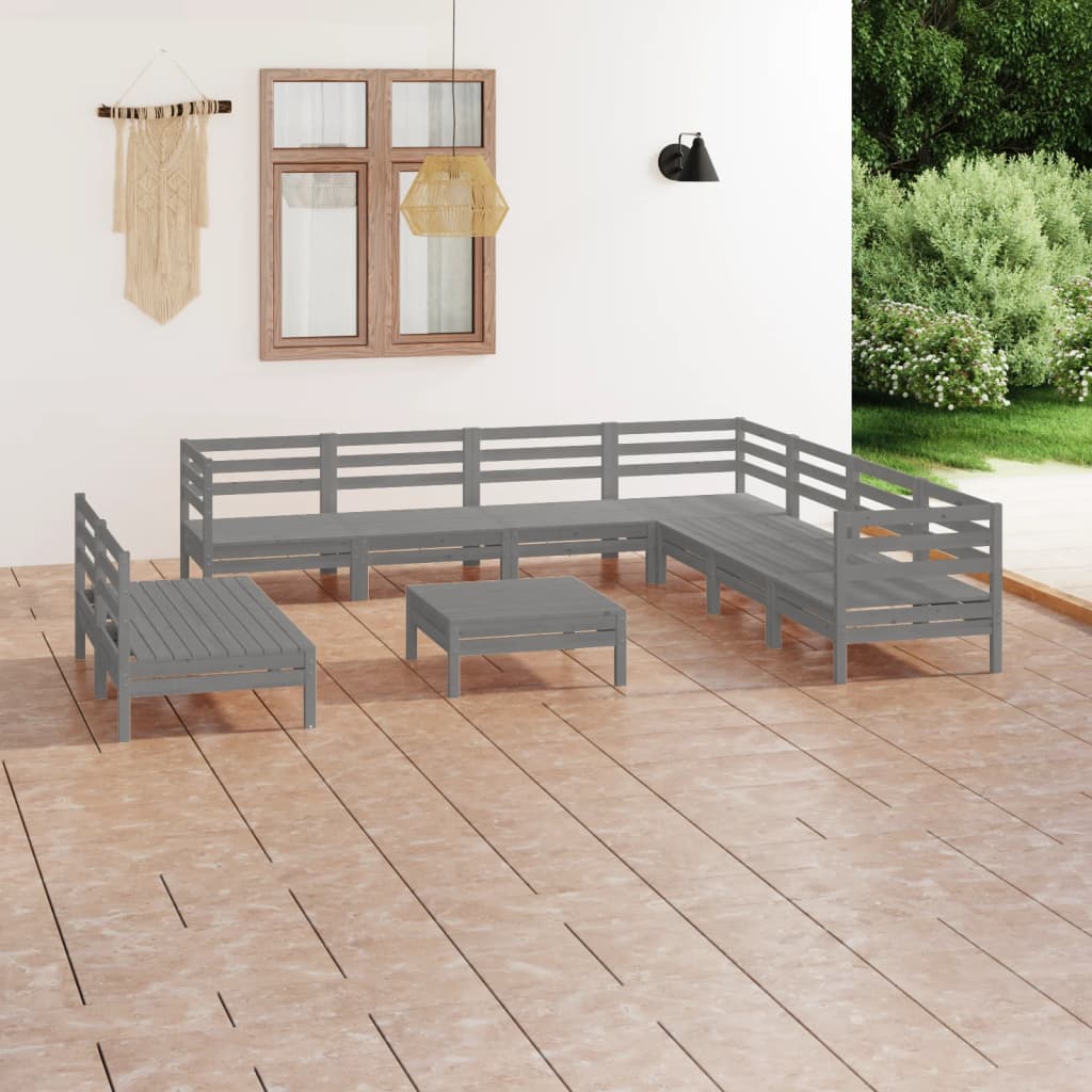10 Piece Garden Lounge Set Solid Wood Pine