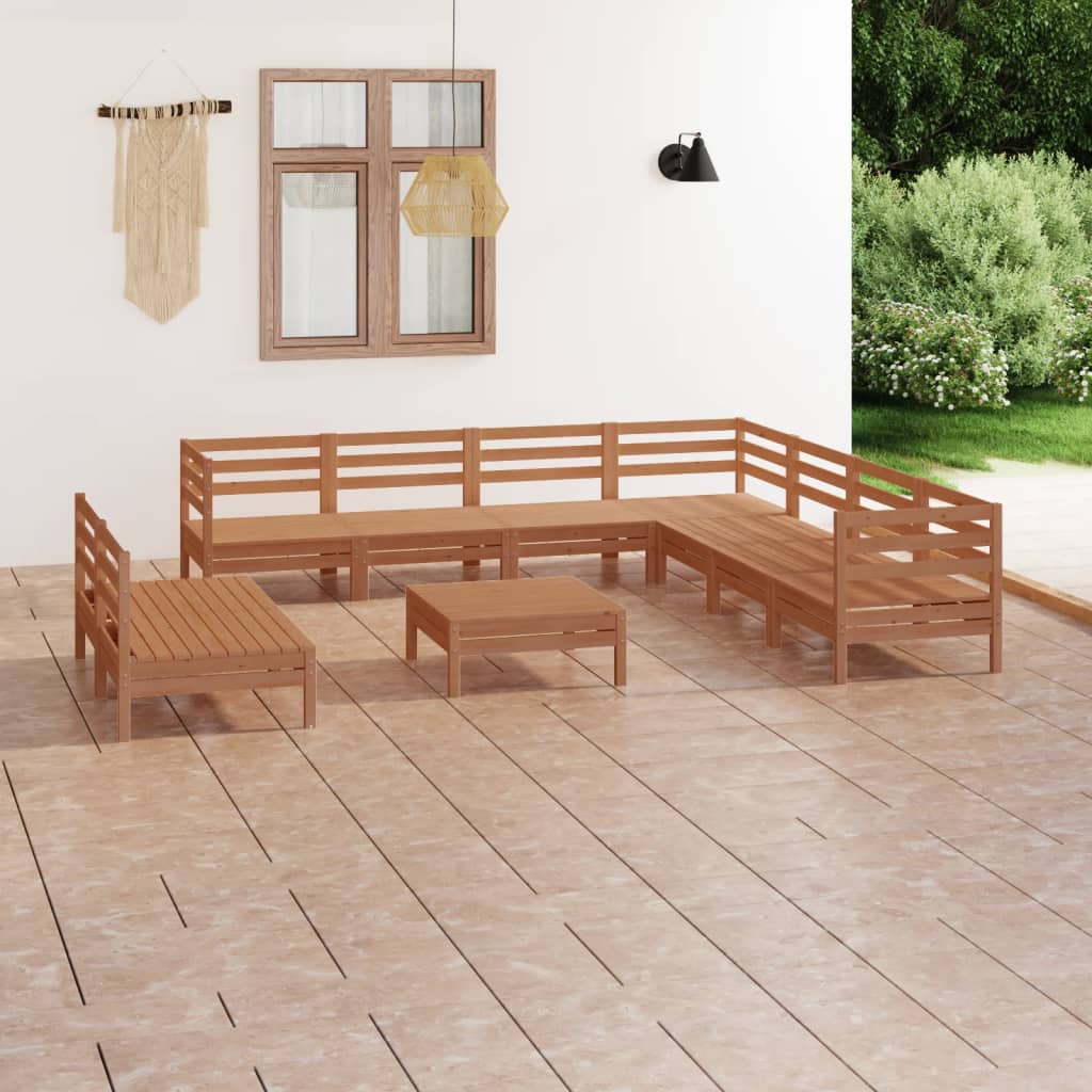 10 Piece Garden Lounge Set Solid Wood Pine