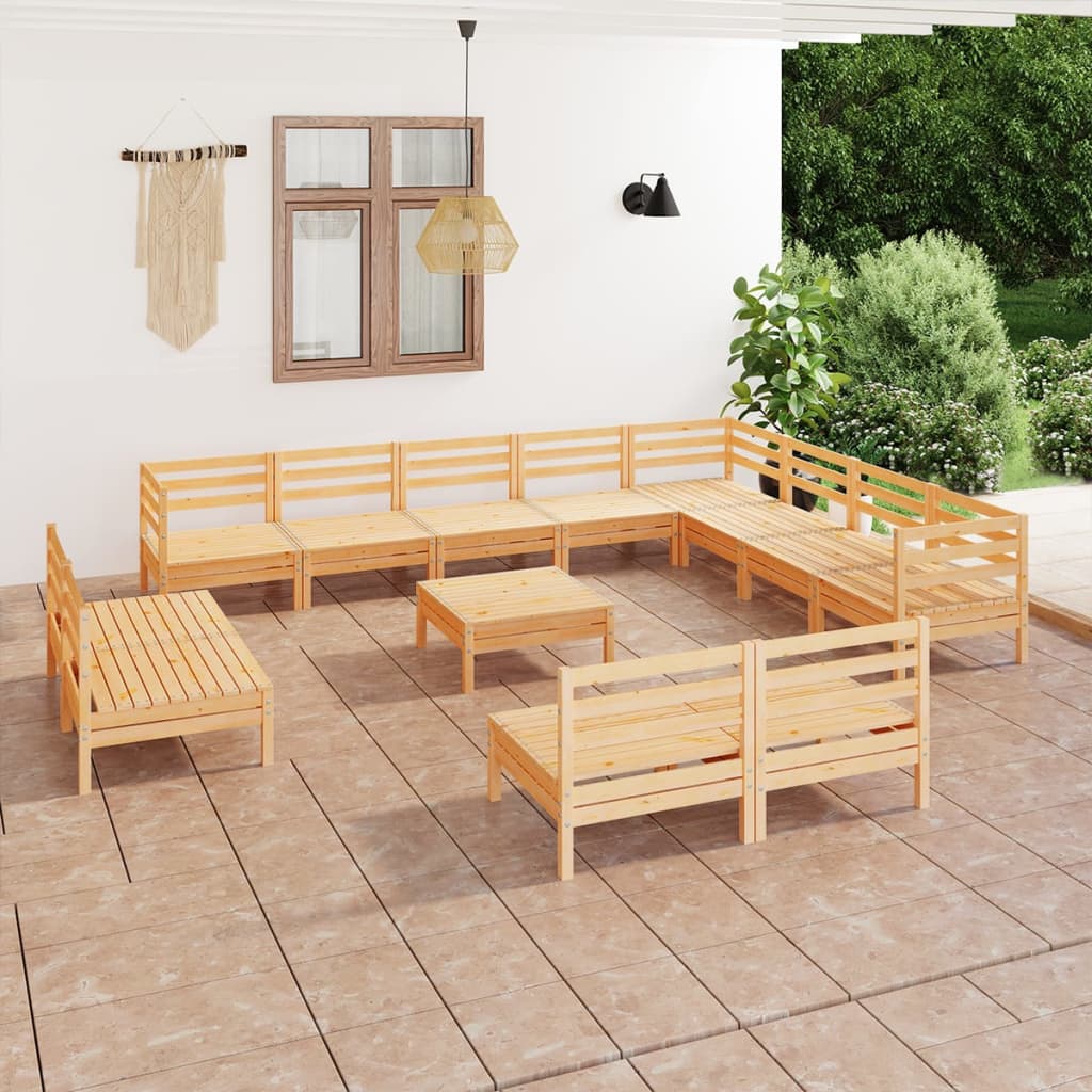 13 Piece Garden Lounge Set Solid Wood Pine